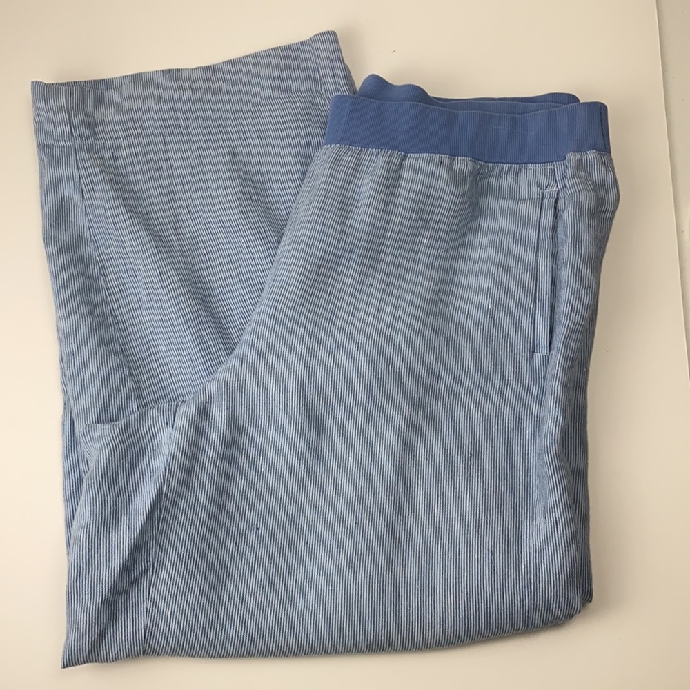 J Jill love linen blue stripes pull on pants large
